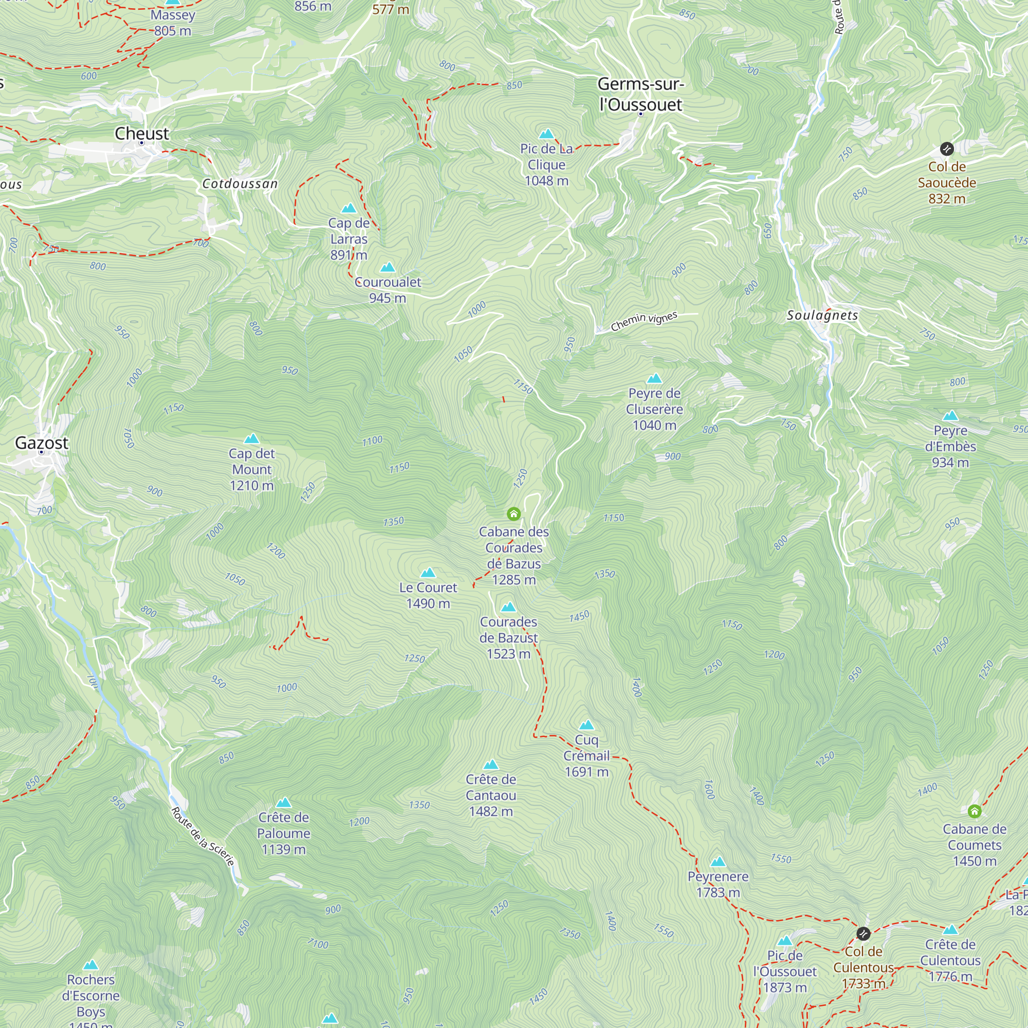 Cabane des Courades de Bazus map