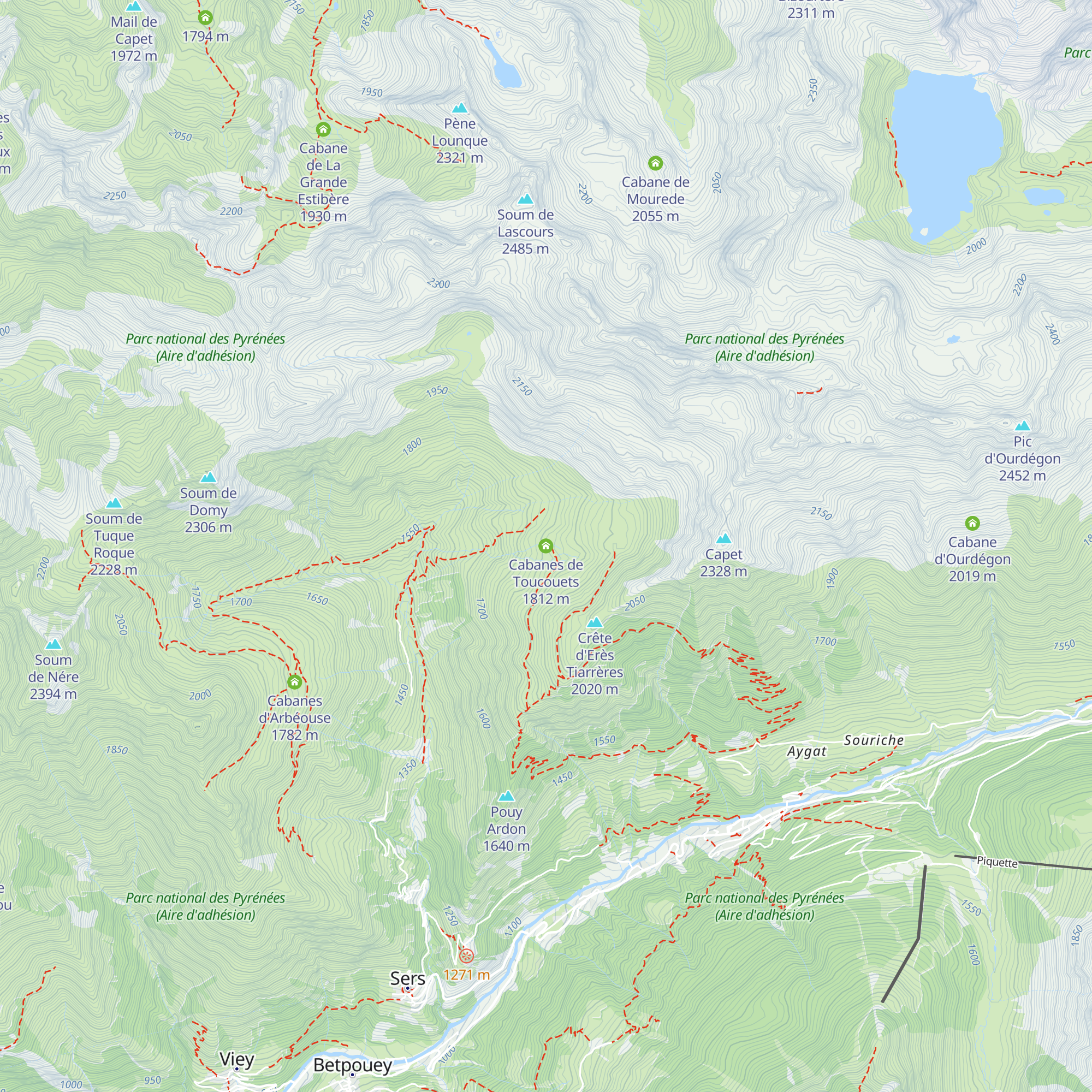Cabanes de Toucouets map