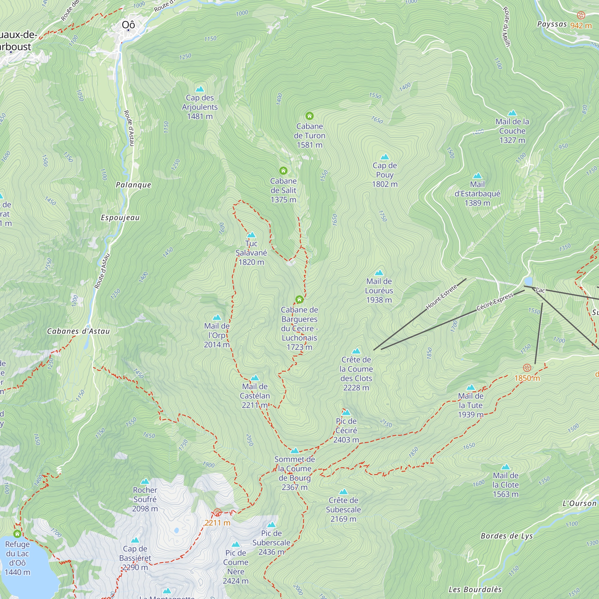 Cabane de Bargueres du Cecire - Luchonais map
