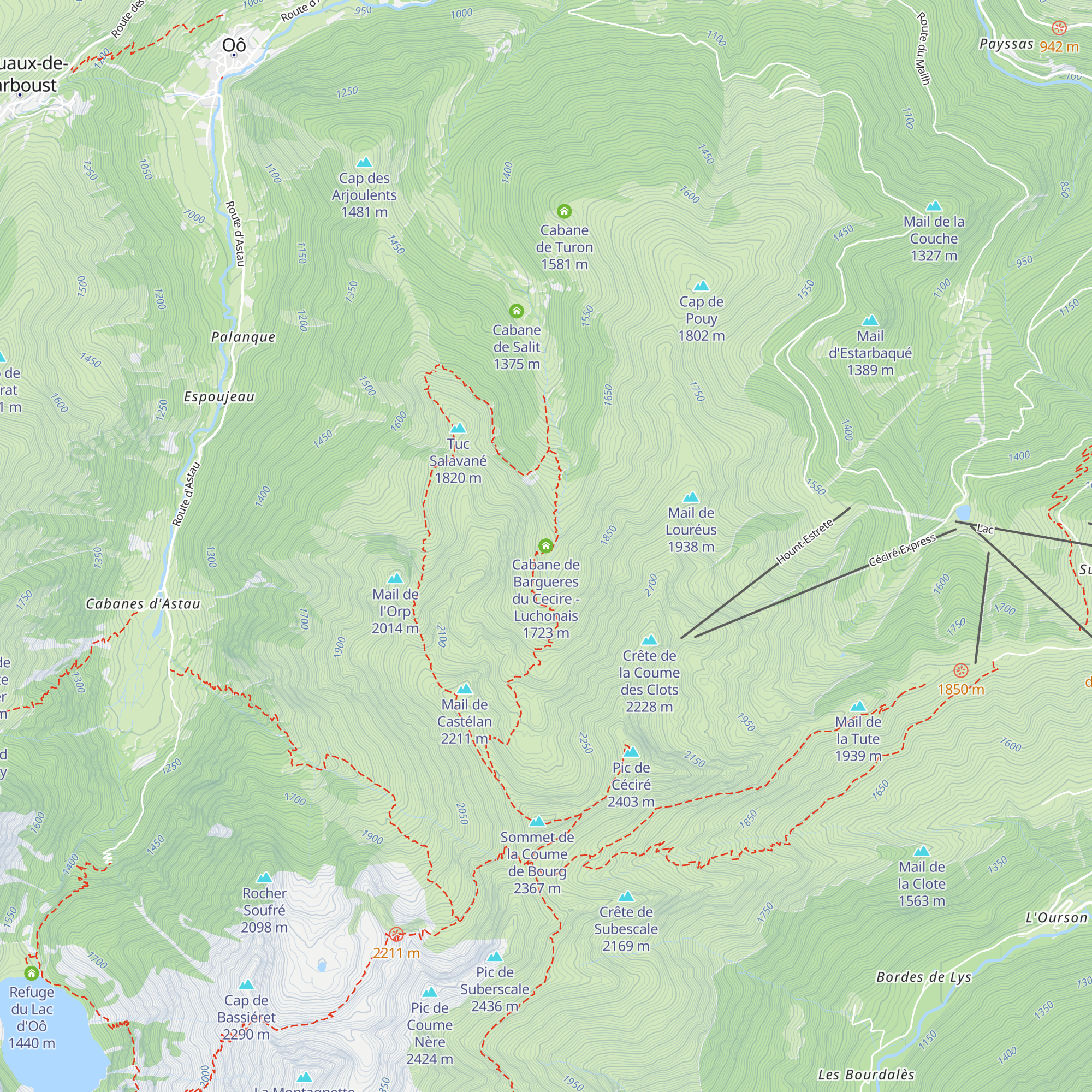Cabane de Bargueres du Cecire - Luchonais map