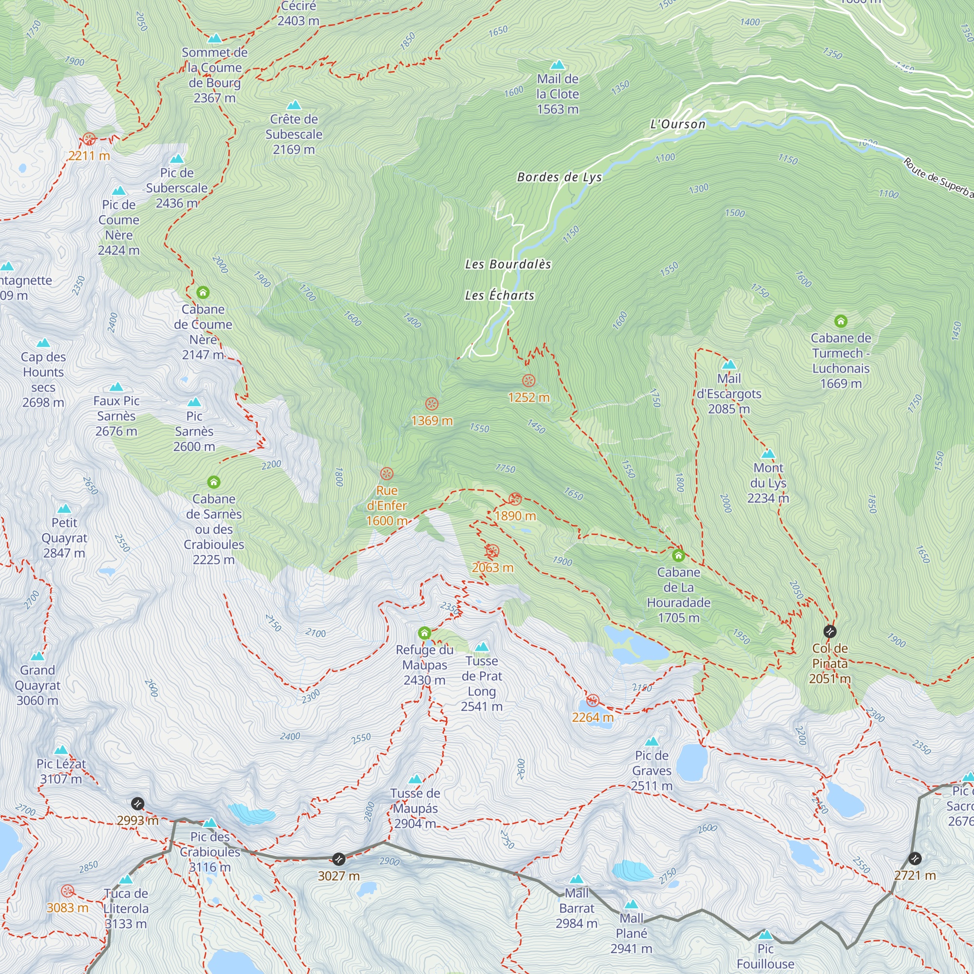 Refuge du Prat Long - luchonais map