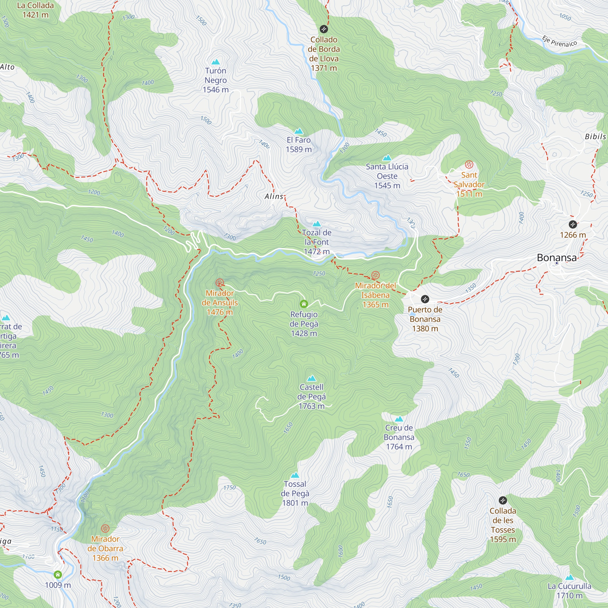 Refugio de Pegà map