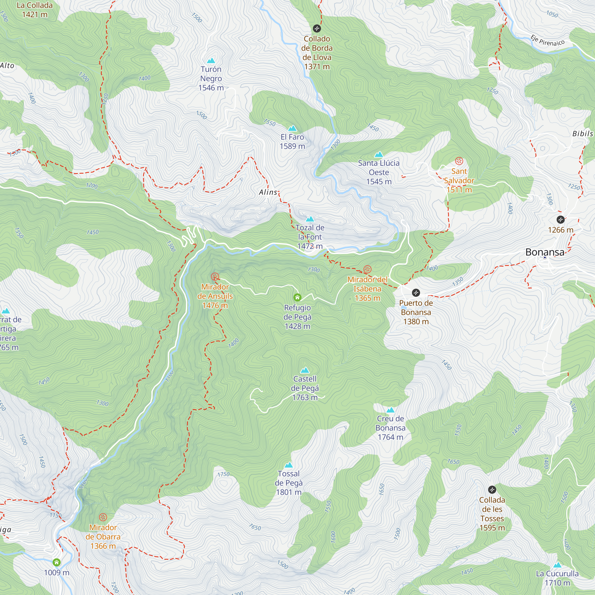 Refugio de Pegà map