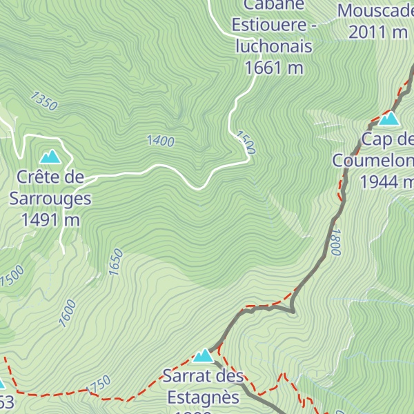 Map of Cabane Sarrouges ou de la Fontaine de Sarrouges - luchonais