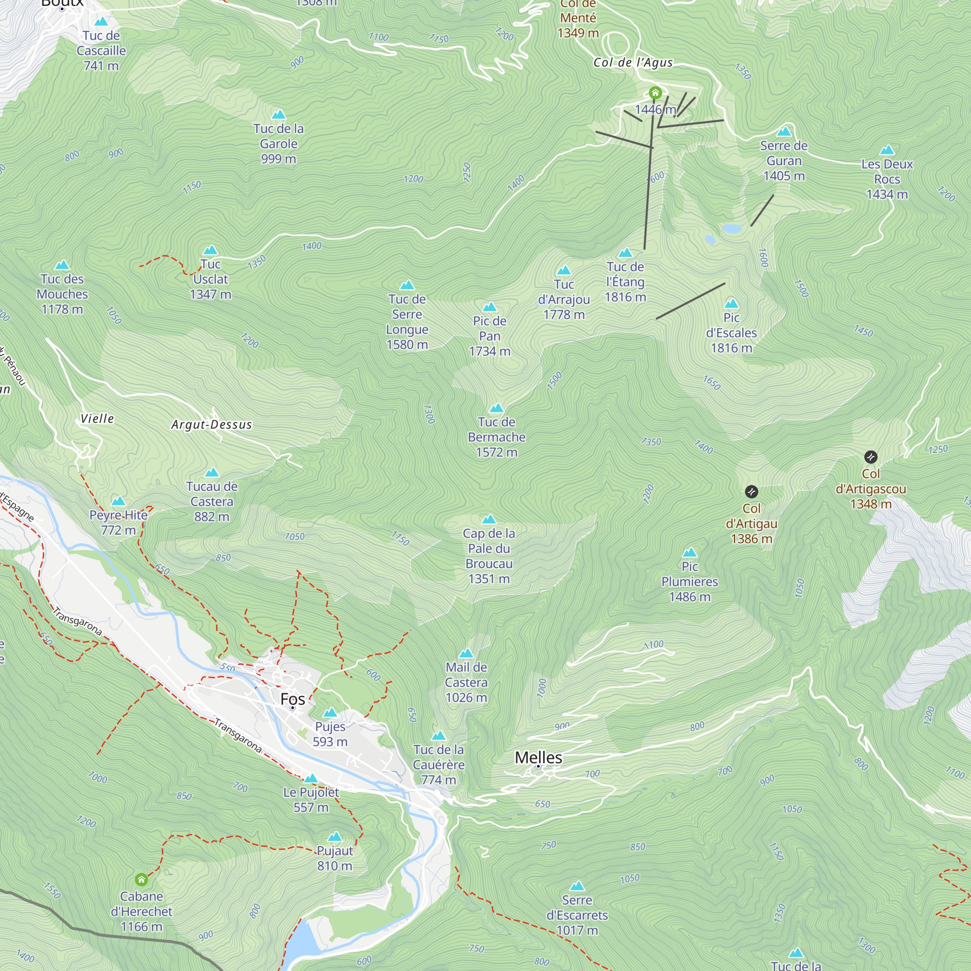 Cabane de l'Artigue col d'Esponne - Luchonais map