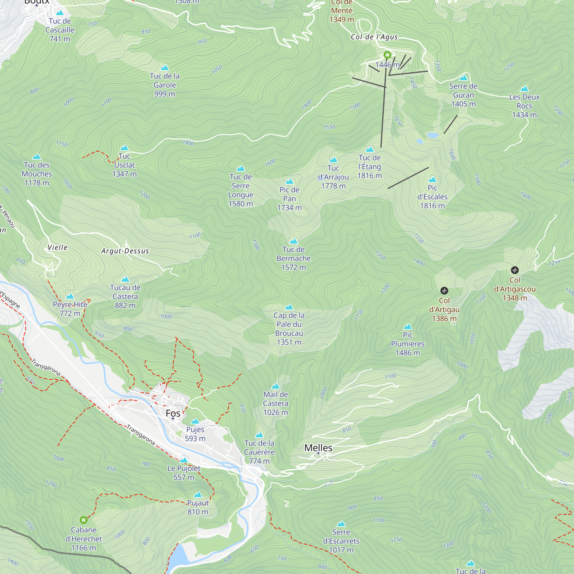 Cabane de l'Artigue col d'Esponne - Luchonais map