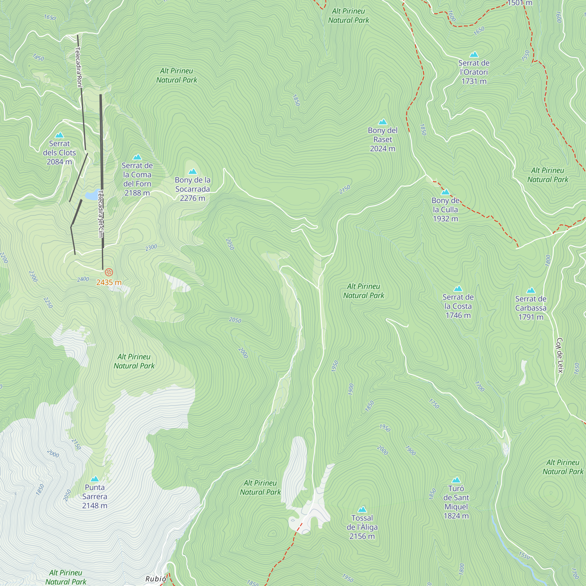 Refugi de les Comes de Rubió map