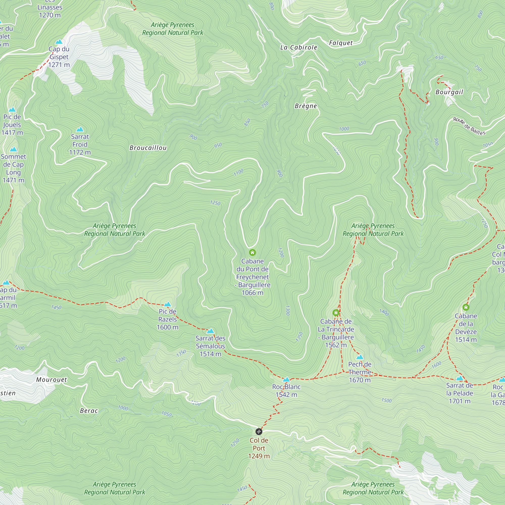 Cabane du Pont de Freychenet - Barguillere map