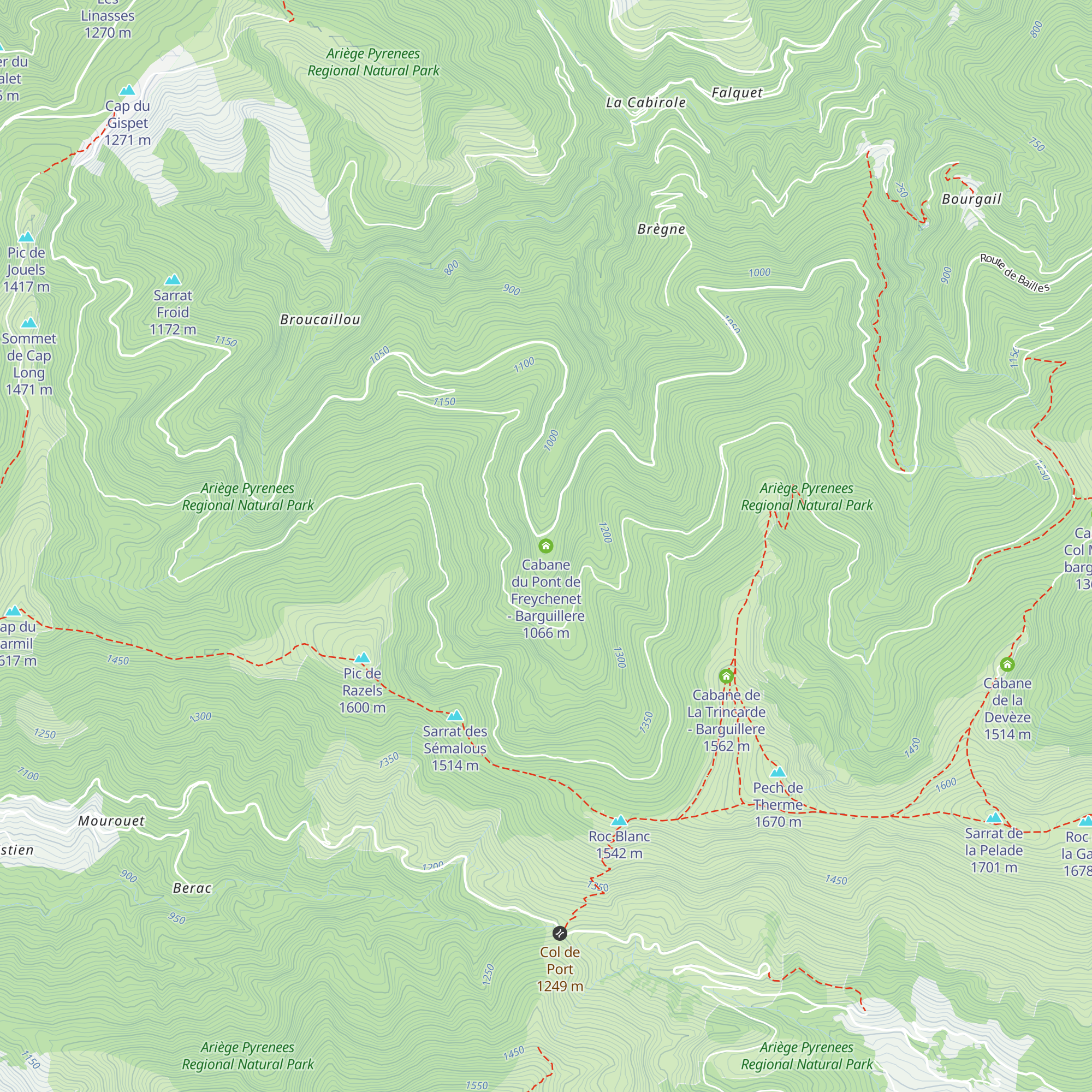 Cabane du Pont de Freychenet - Barguillere map