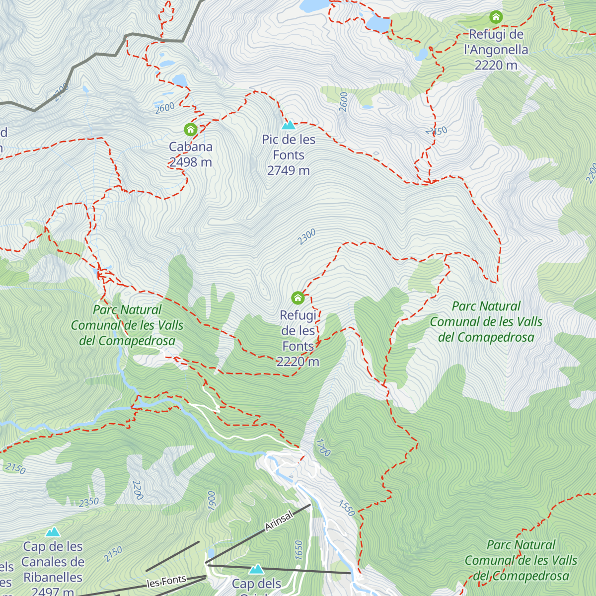 Refugi de les Fonts map