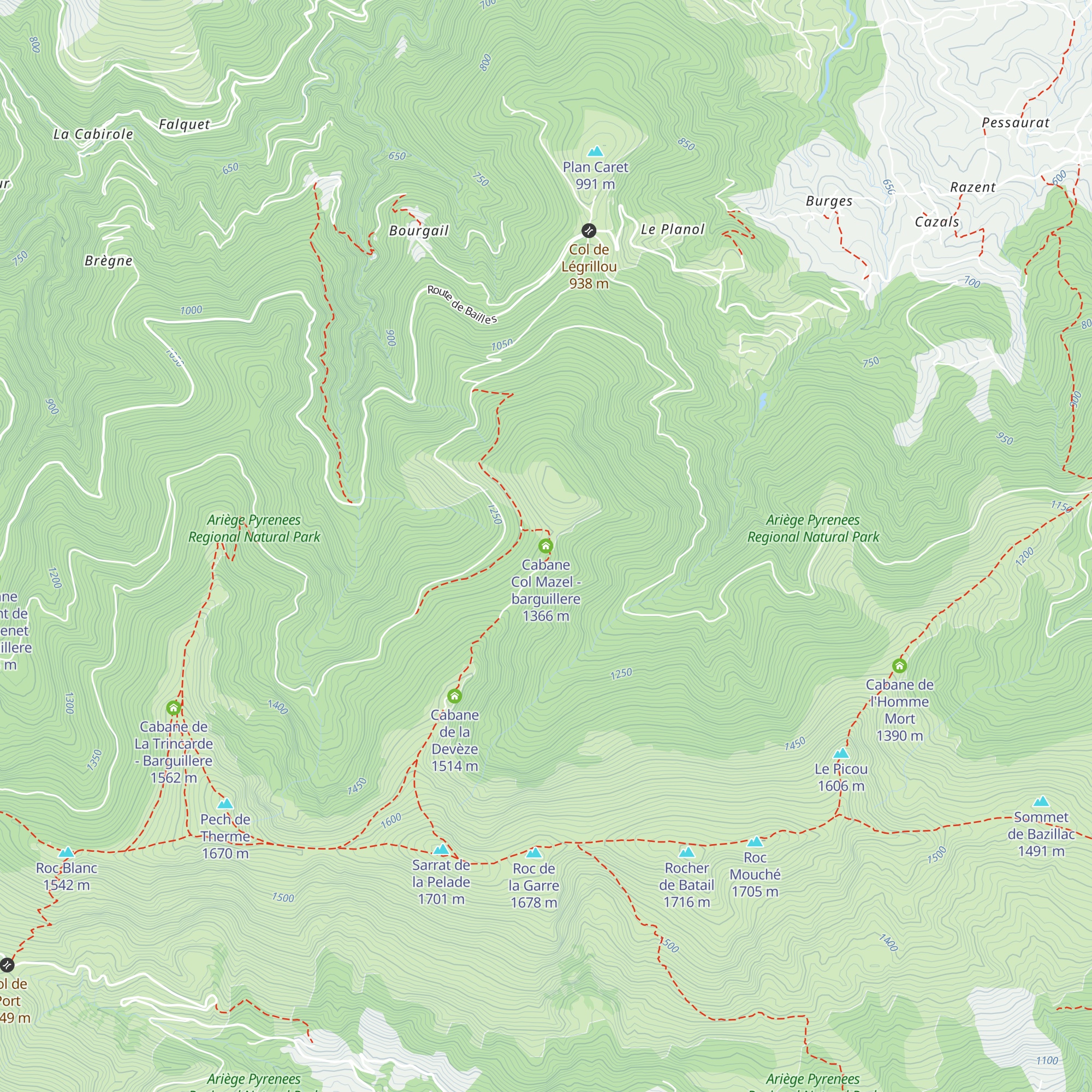 Cabane Col Mazel - barguillere map