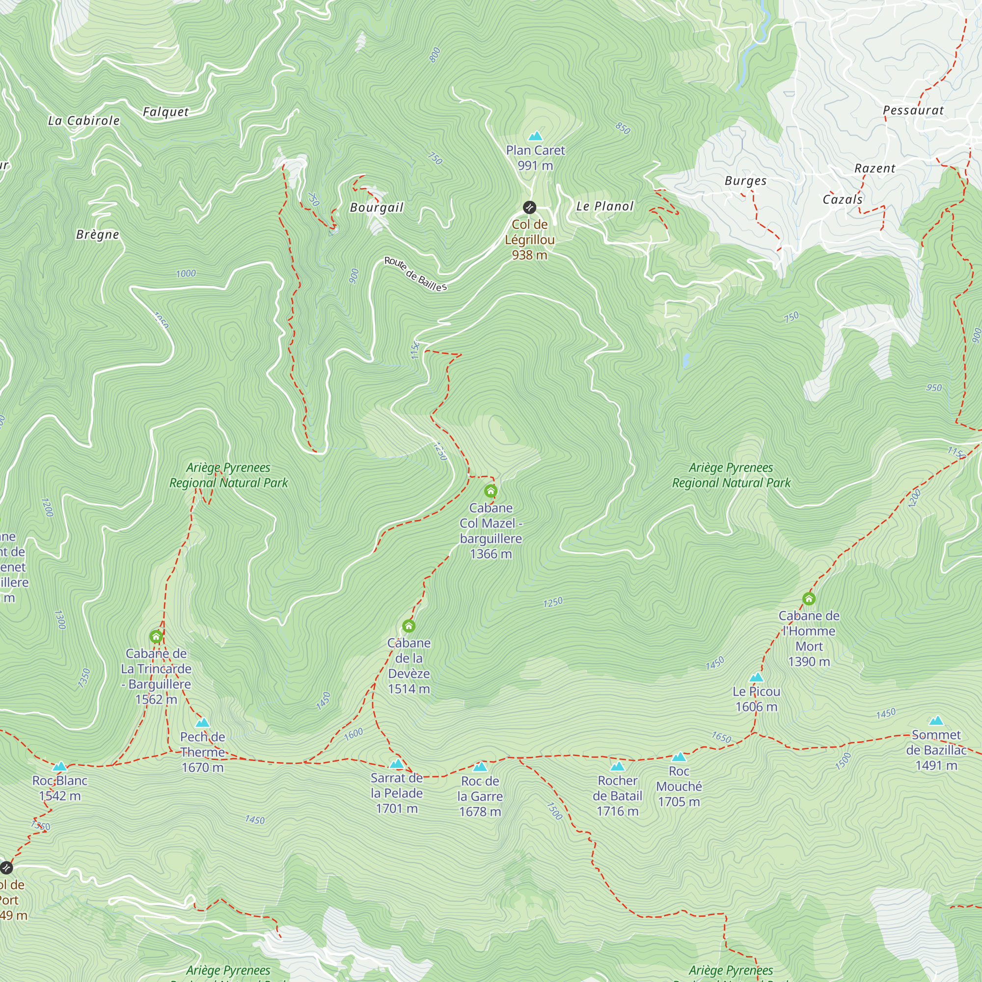 Cabane Col Mazel - barguillere map