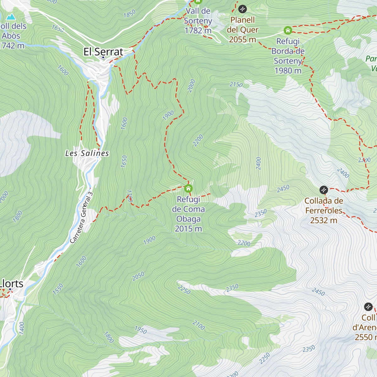 Refugi de Coma Obaga map