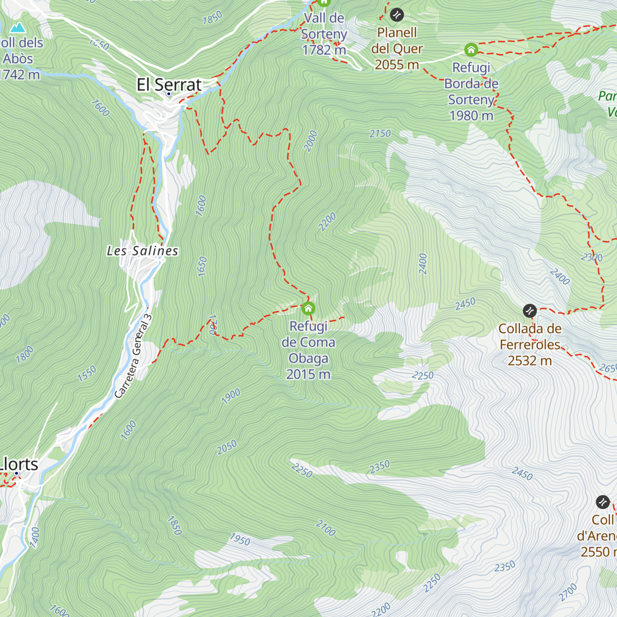 Refugi de Coma Obaga map