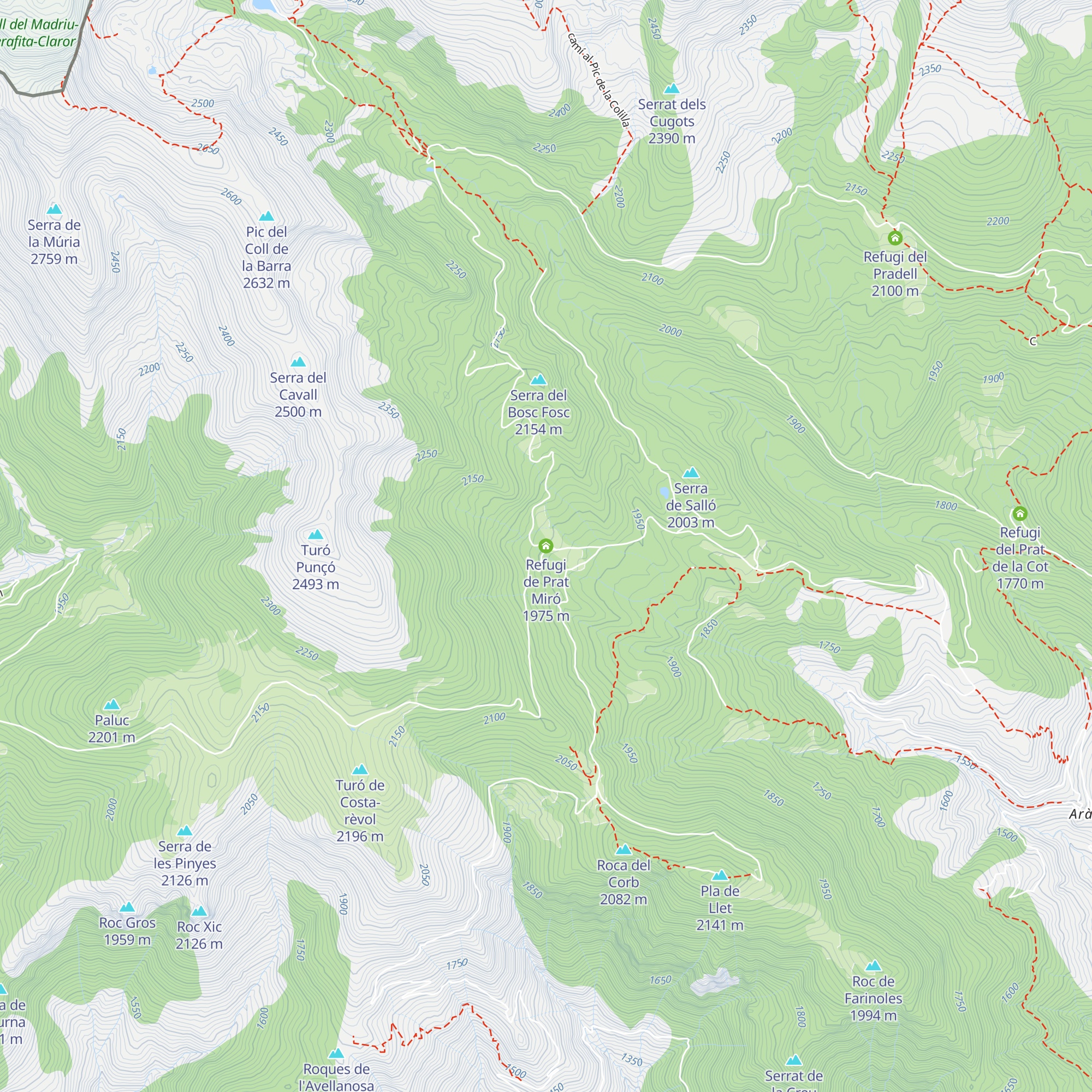 Refugi de Prat Miró map