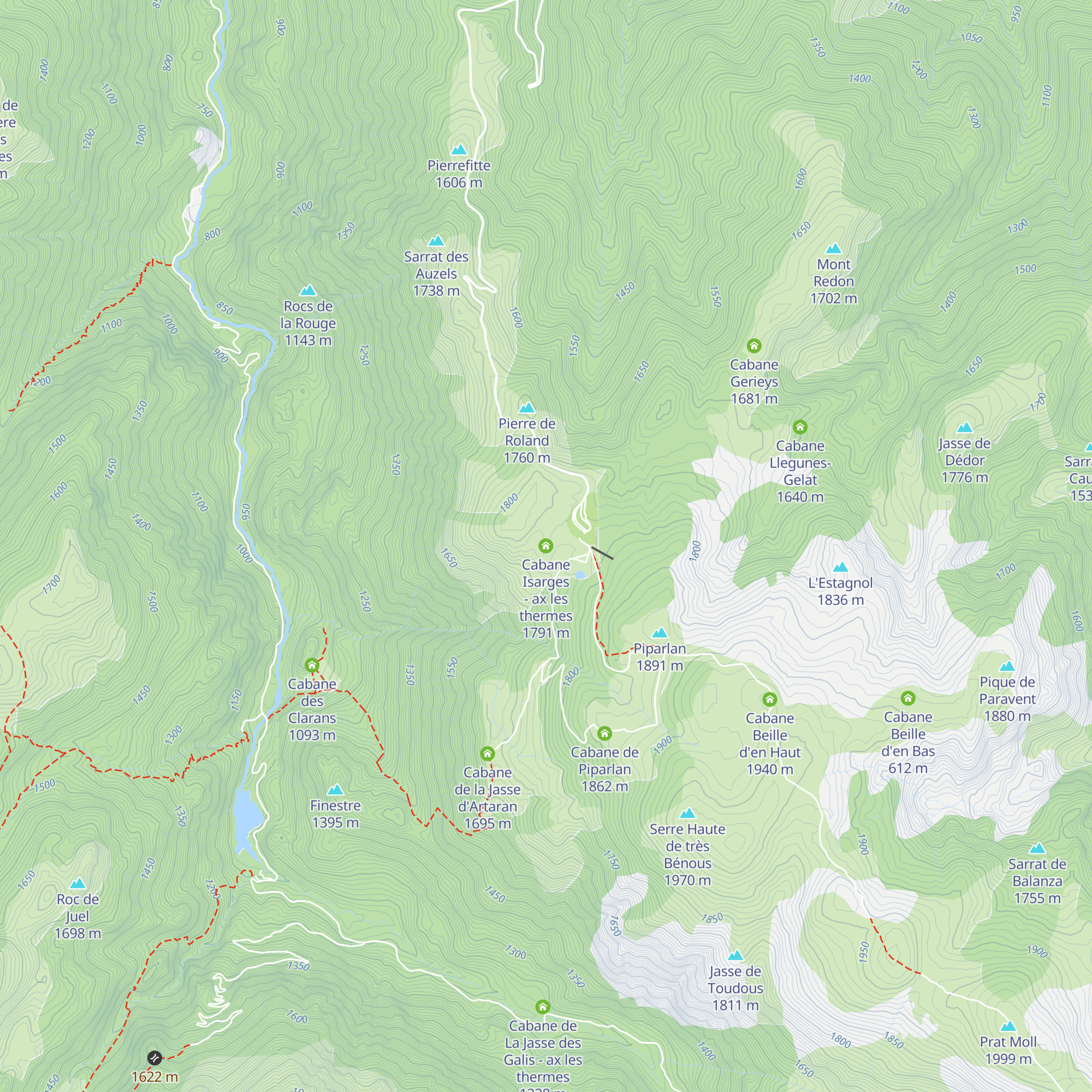 Cabane Isarges - ax les thermes map