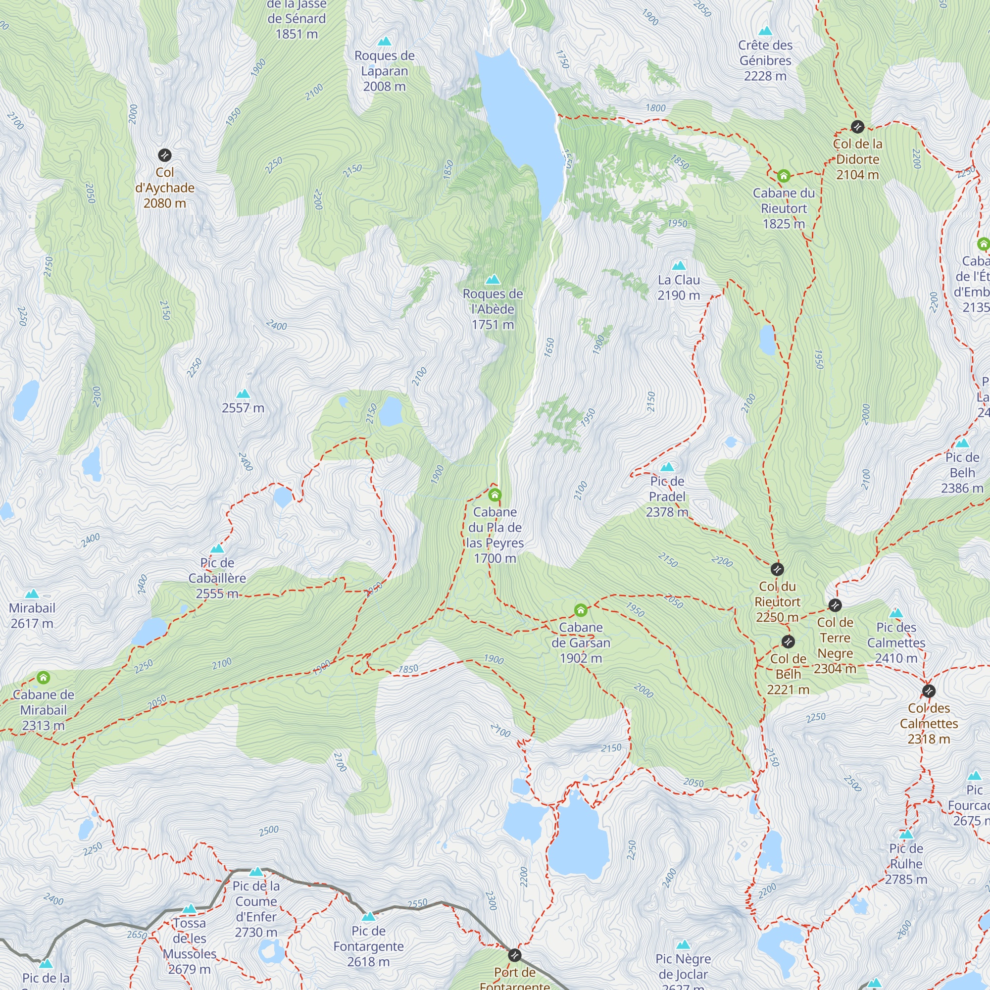 Cabane du Pla de las Peyres map