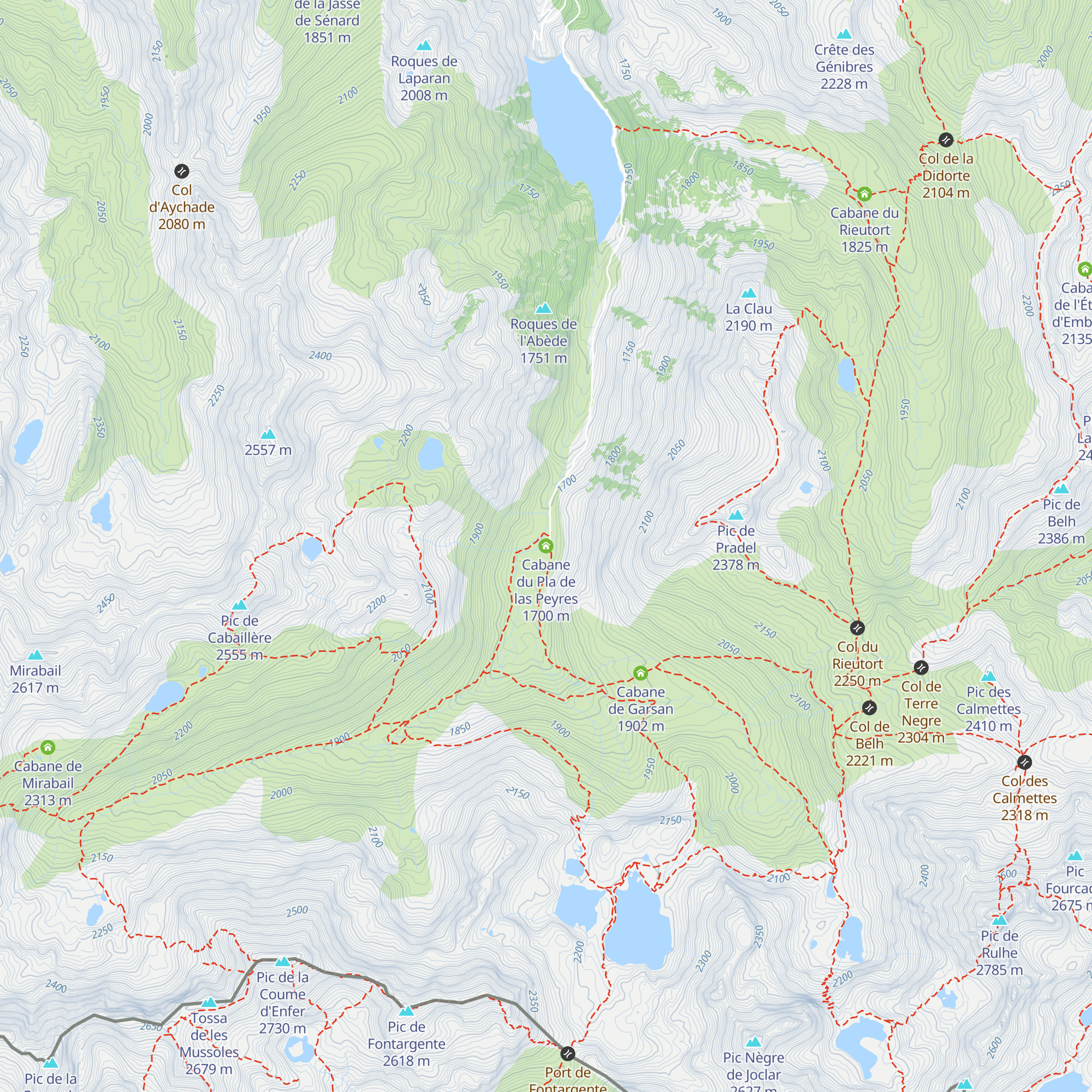 Cabane du Pla de las Peyres map