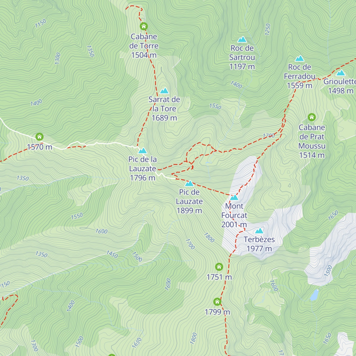 Cabane de Lauzate ou du Mt-Fourcat map