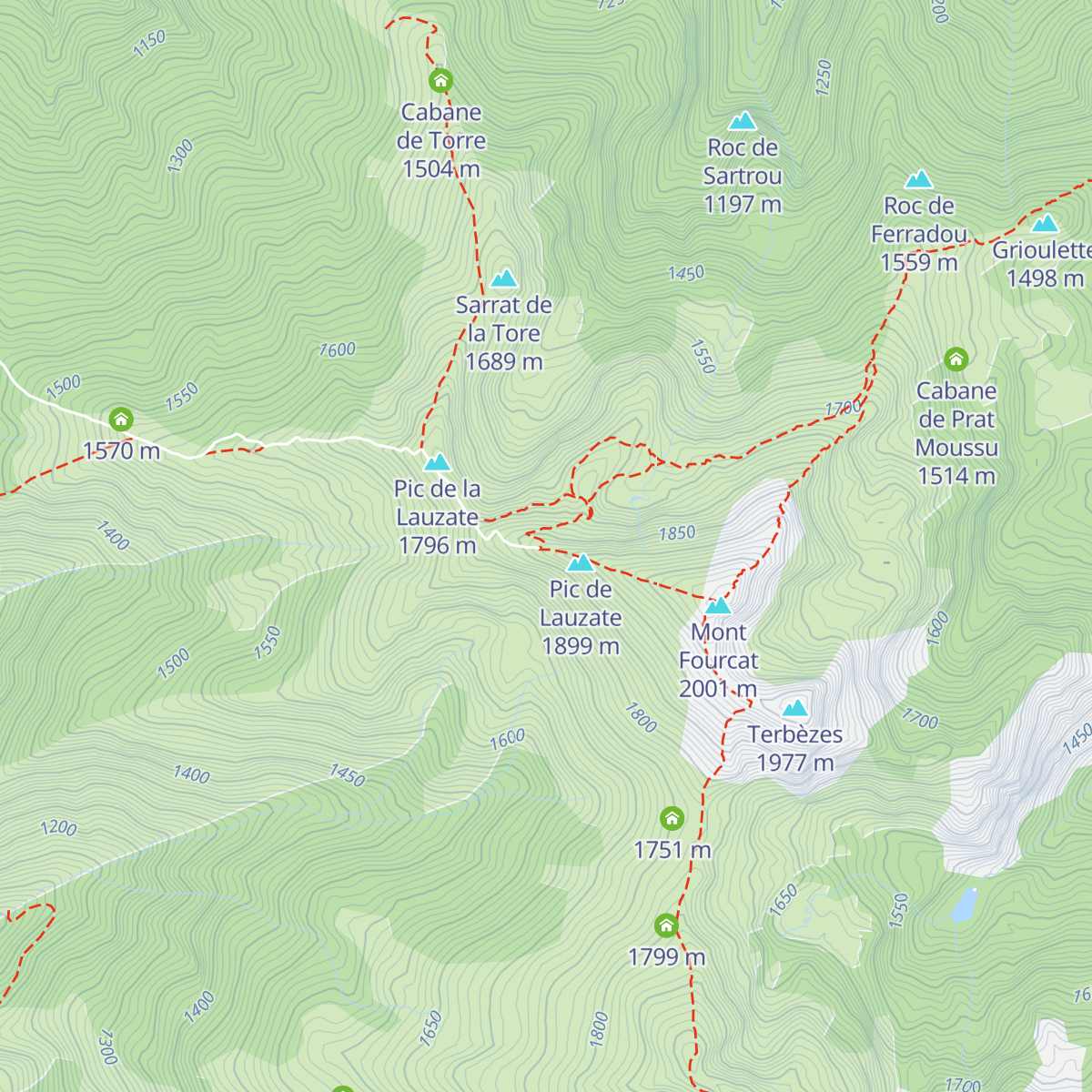 Cabane de Lauzate ou du Mt-Fourcat map