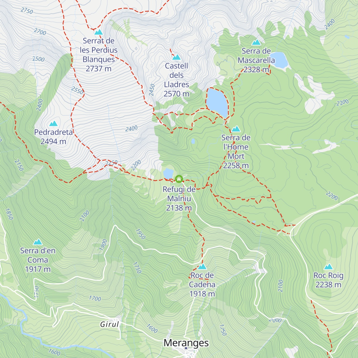 Refugi de Malniu map