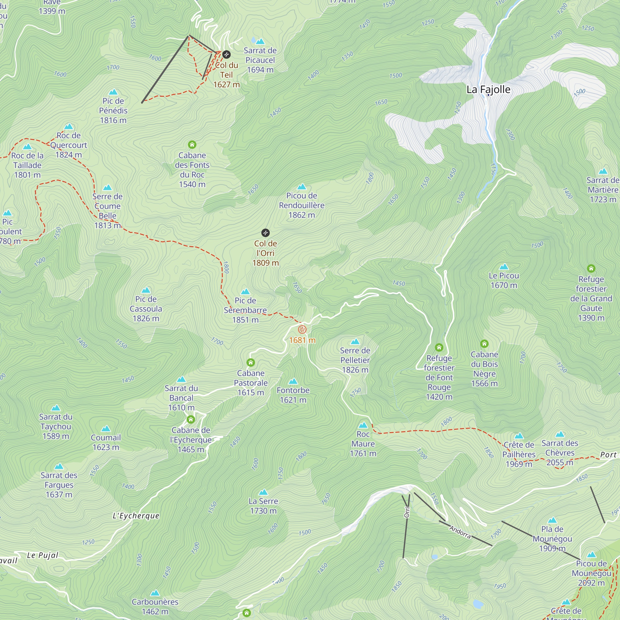 Cabane du col du Pradel map