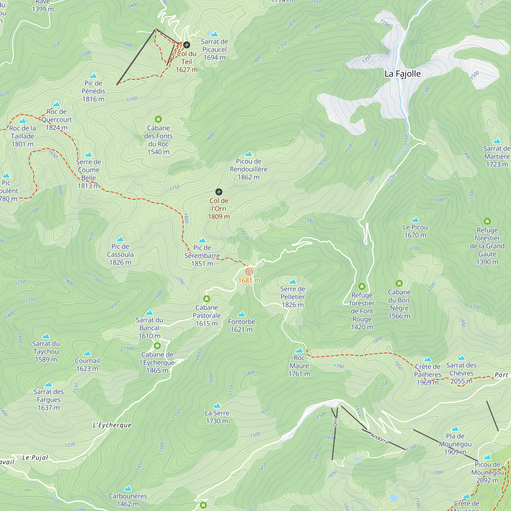 Cabane du col du Pradel map