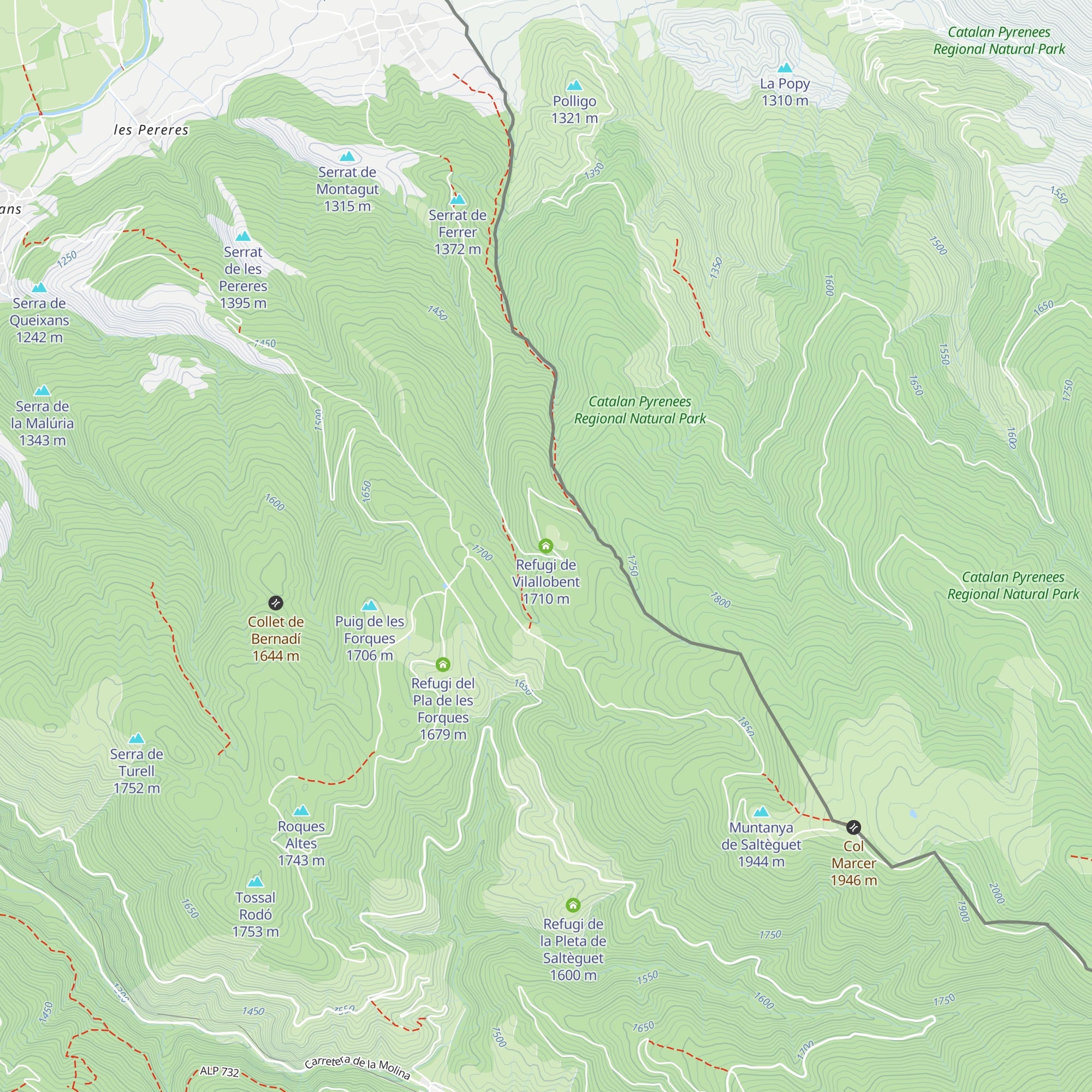 Refugi de Vilallobent map