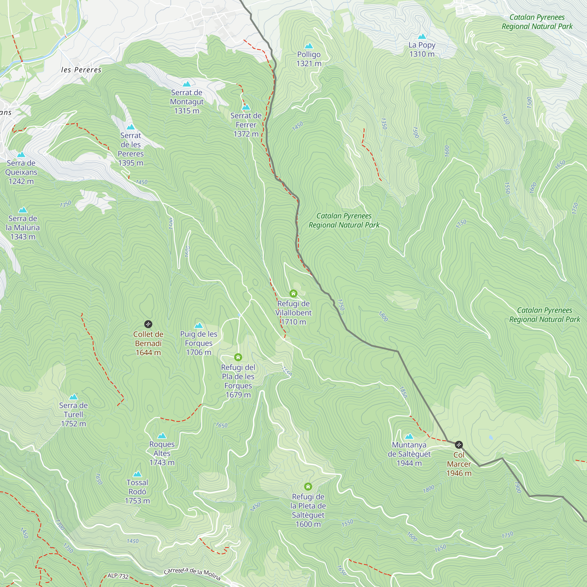 Refugi de Vilallobent map