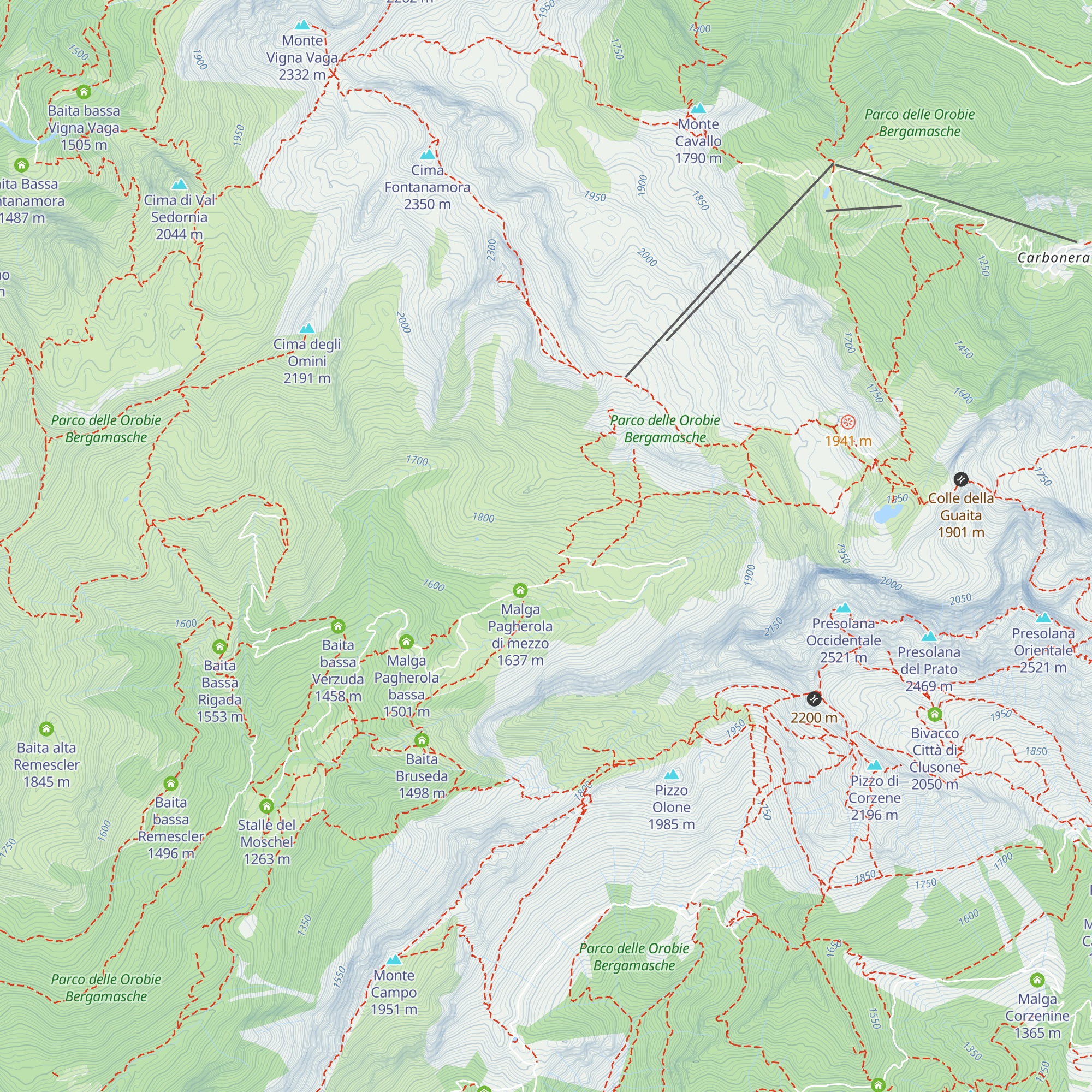 Baita alta Pagherola map