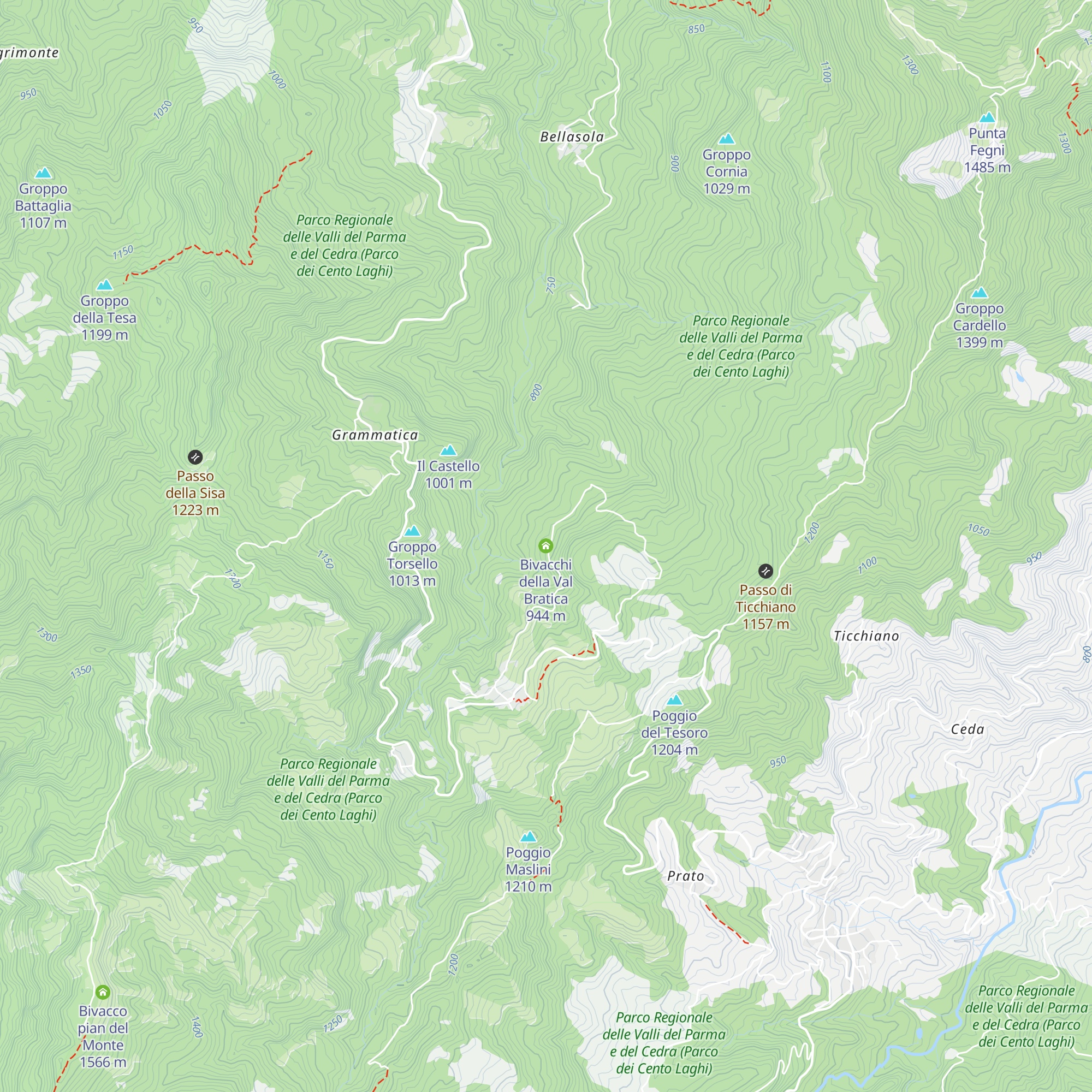 Bivacchi della Val Bratica map