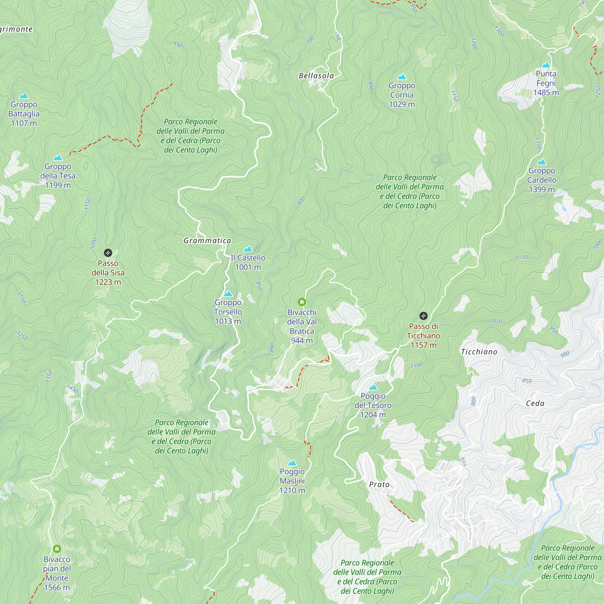 Bivacchi della Val Bratica map