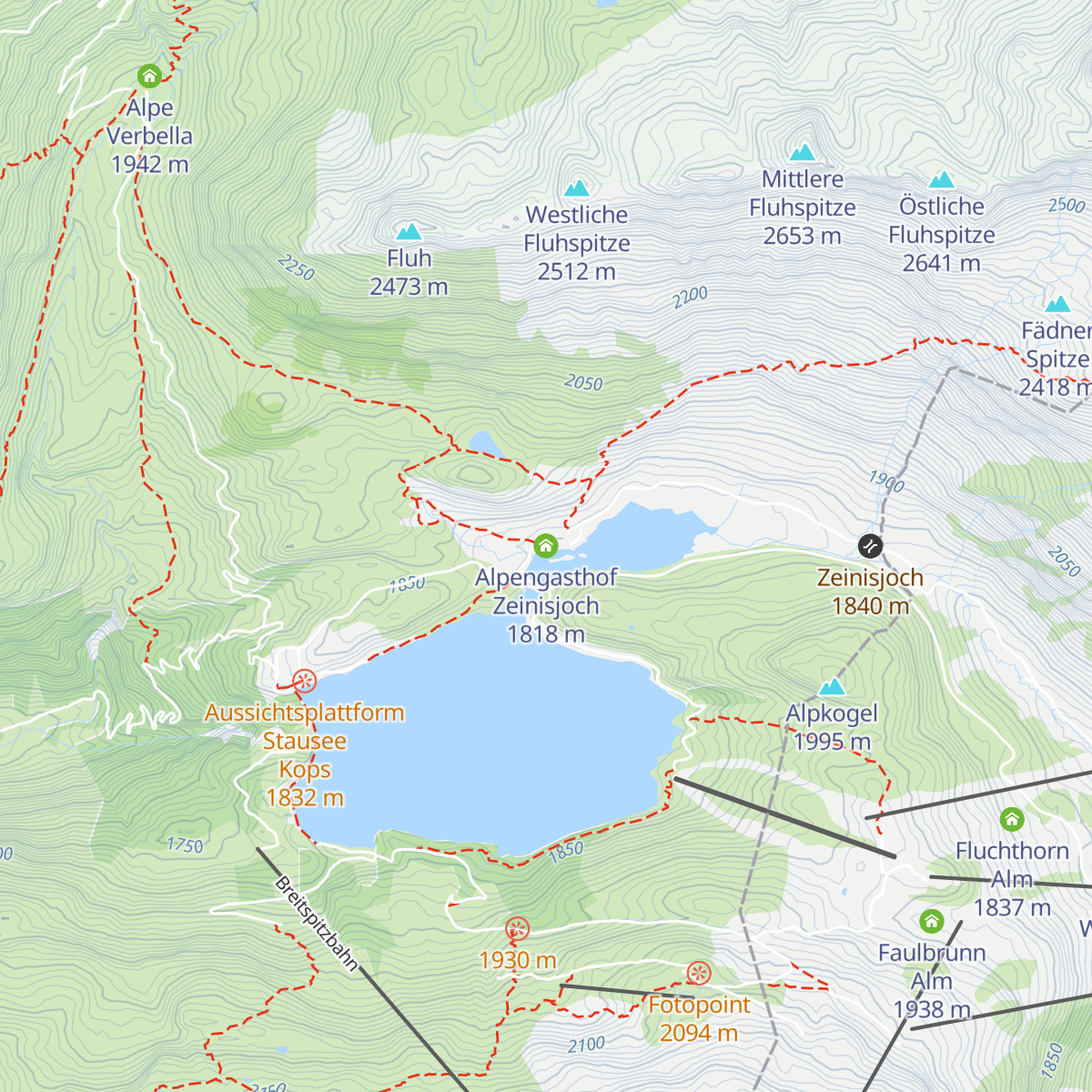 Alpengasthof Zeinisjoch map