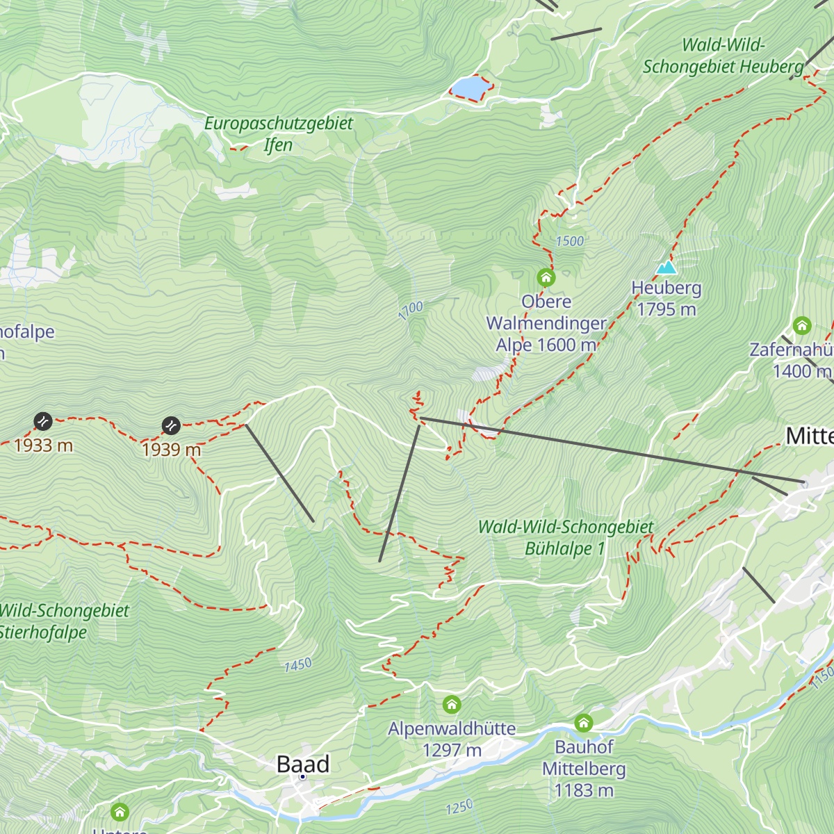 Gipfelrestaurant Walmendingerhorn map