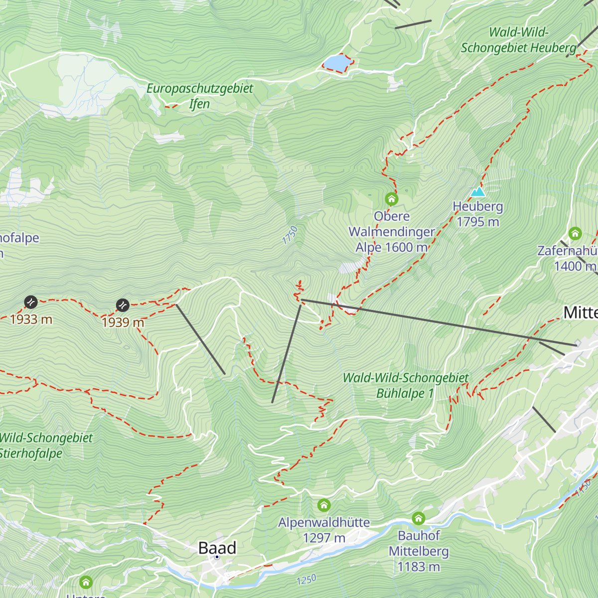 Gipfelrestaurant Walmendingerhorn map