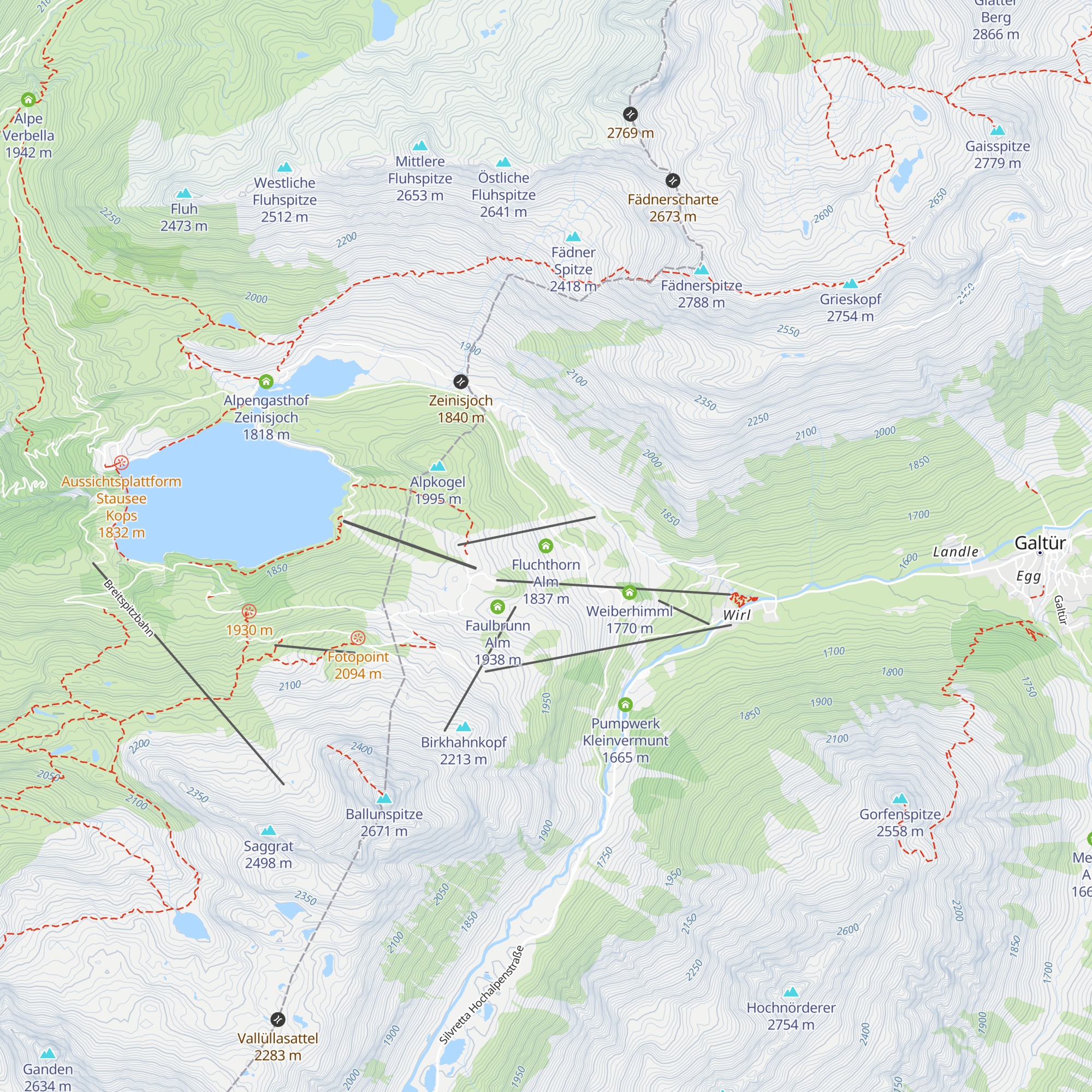 Fluchthorn Alm map