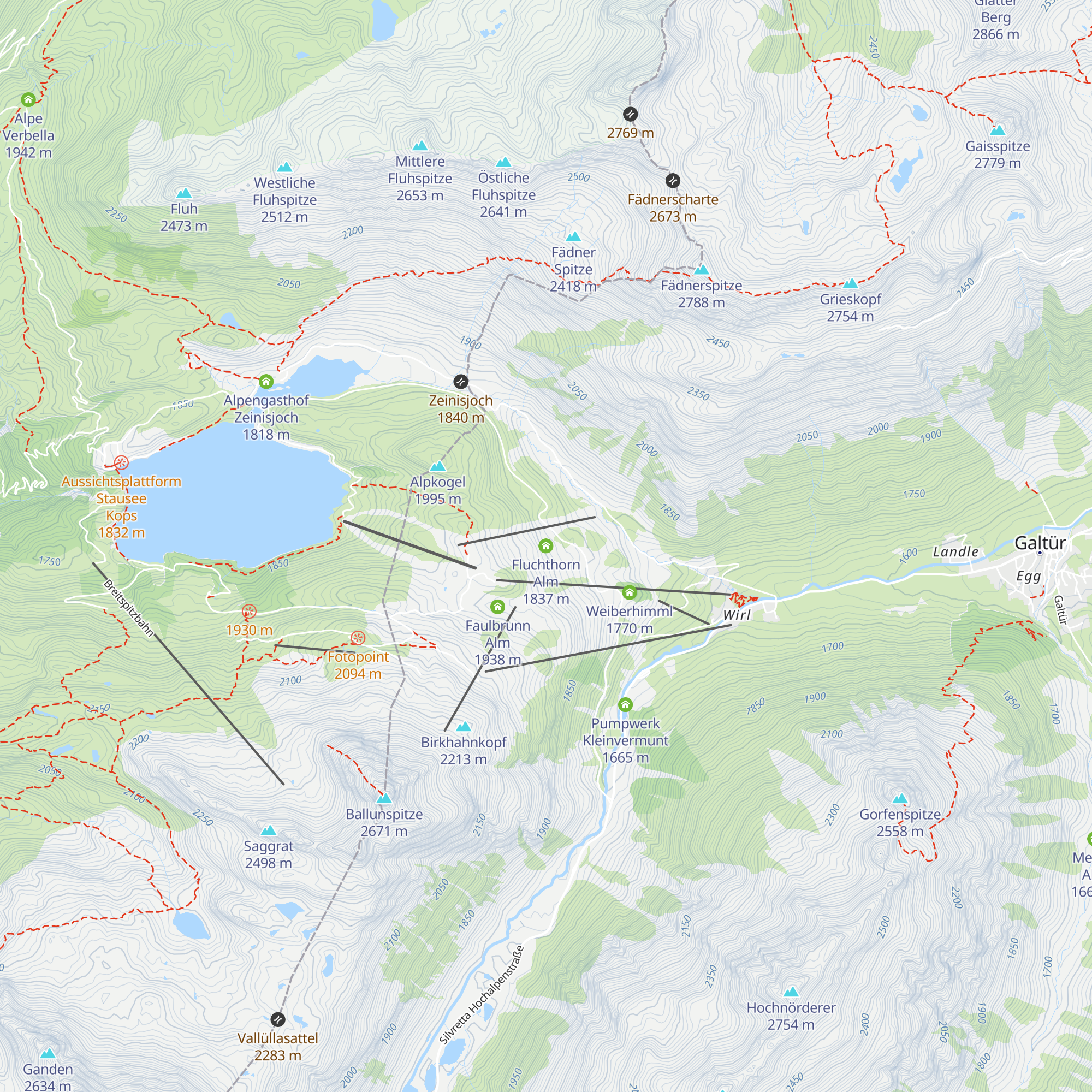 Fluchthorn Alm map