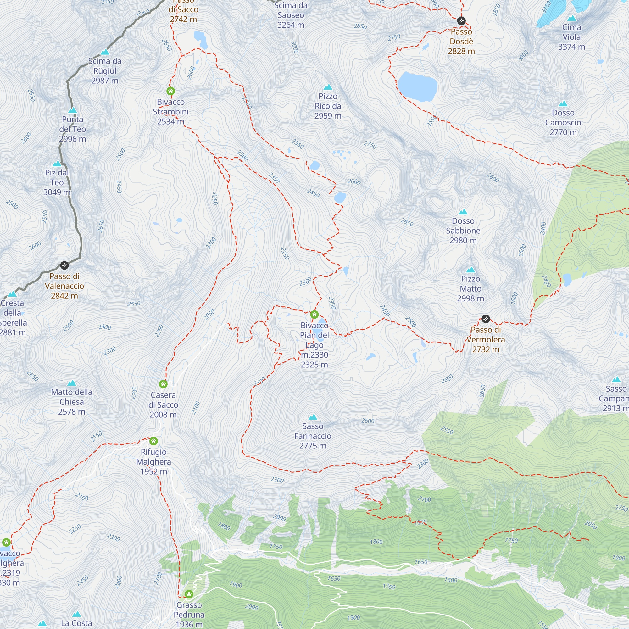 Bivacco Pian del Lago m.2330 map