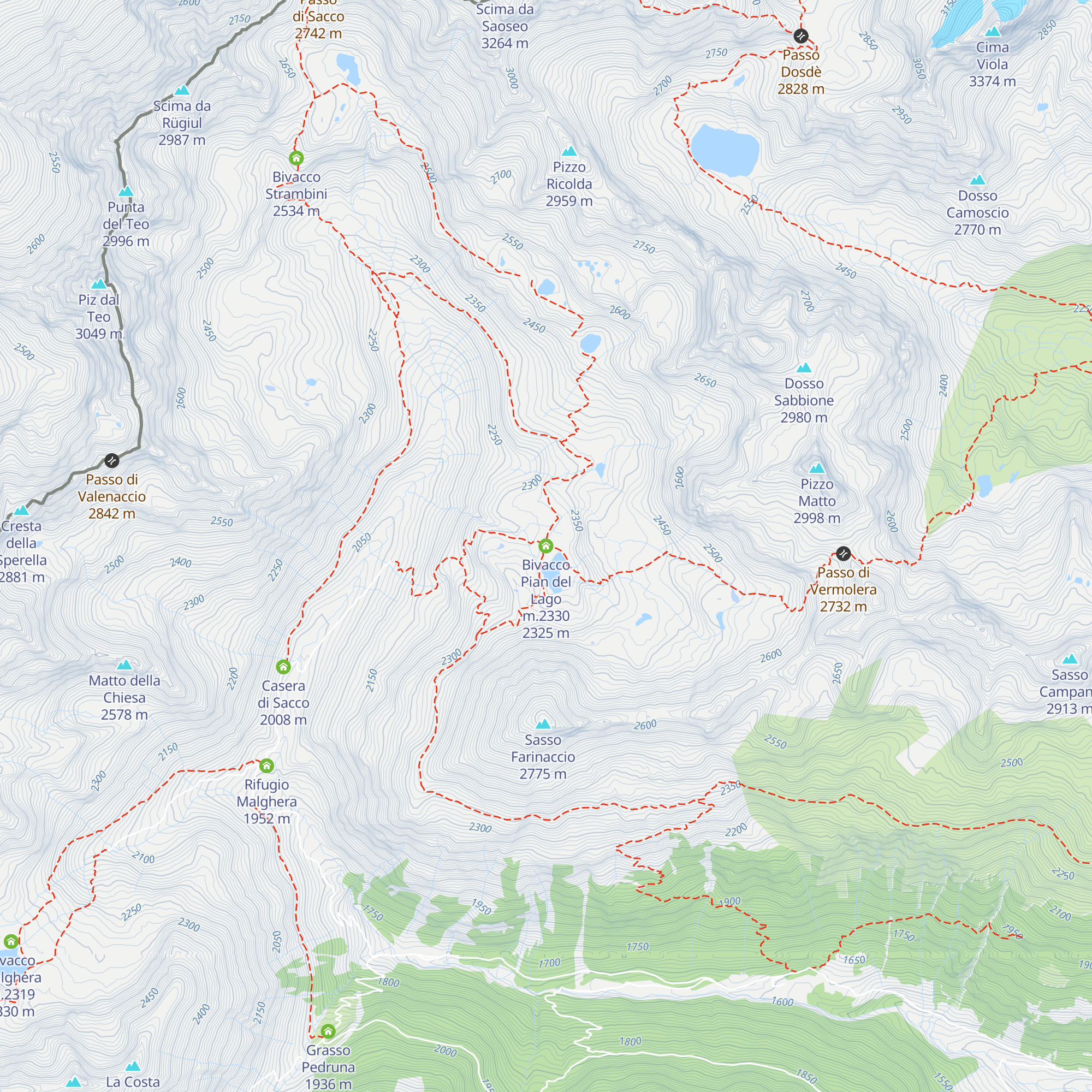 Bivacco Pian del Lago m.2330 map
