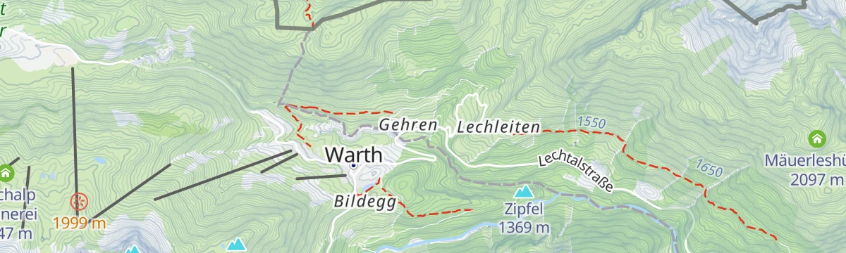 Map of the start of Warth | 3 Pässe Tour (Koblat-, Gemstel- und Hochalppass)