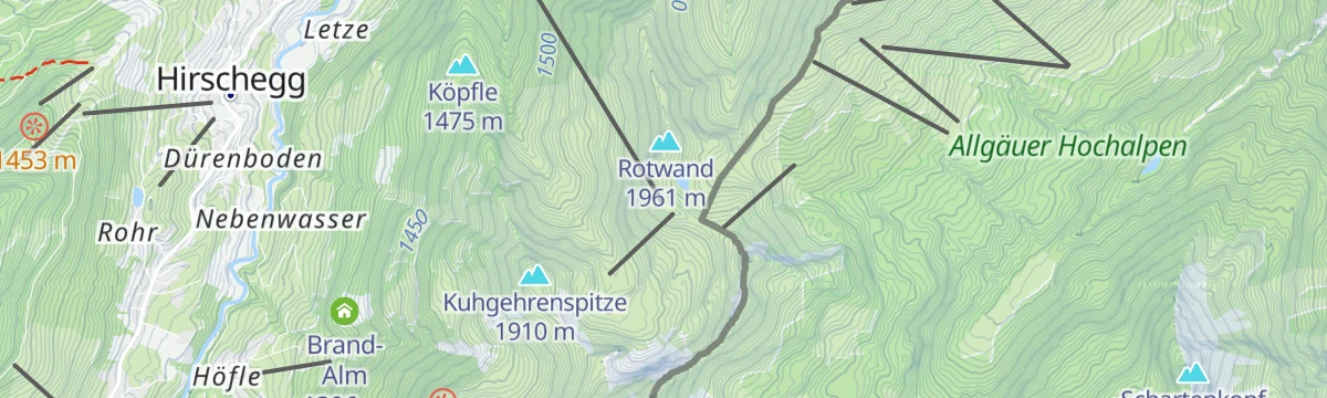 Map of the start of Zwei-Länder-Sportklettersteig
