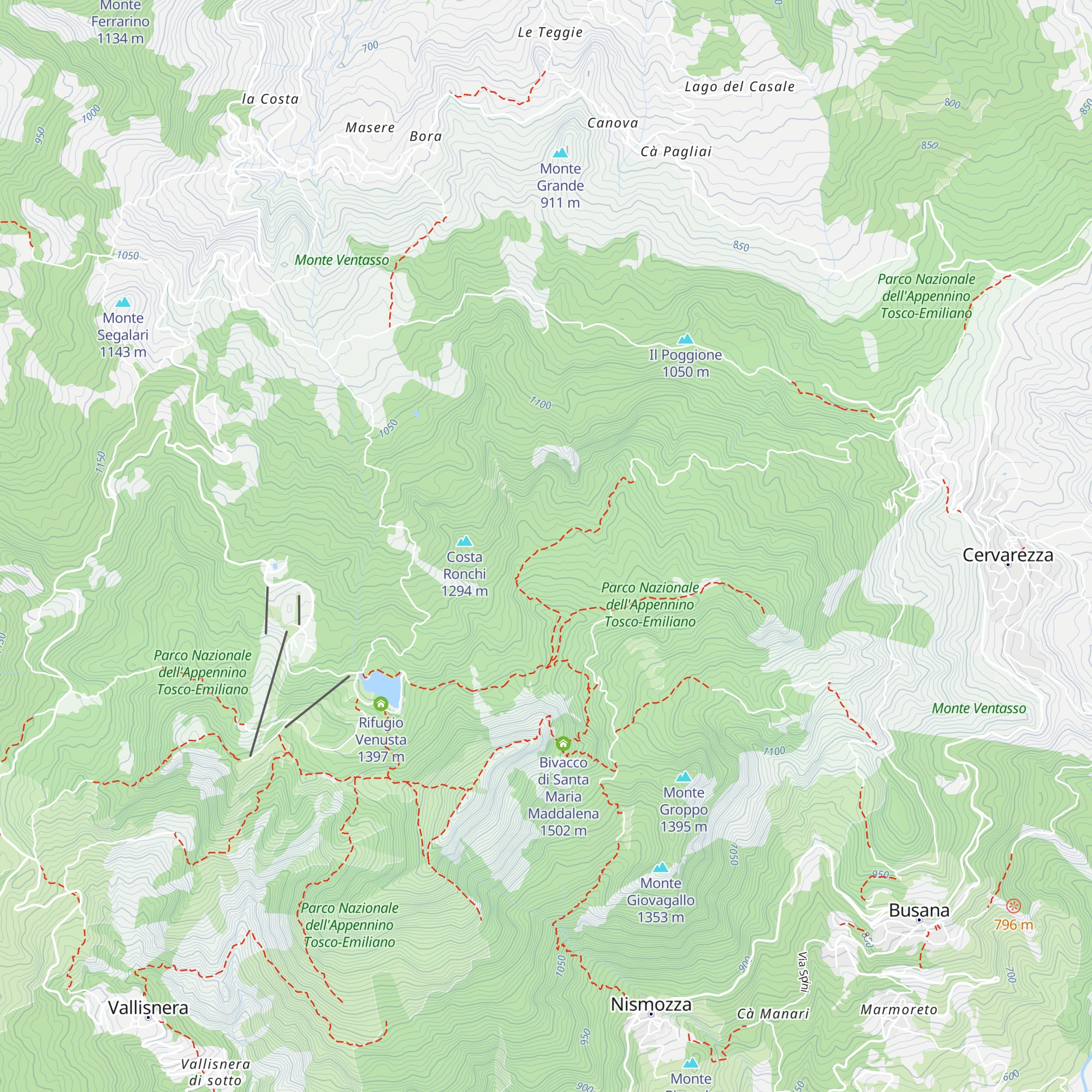 Bivacco Le Cadoniche map
