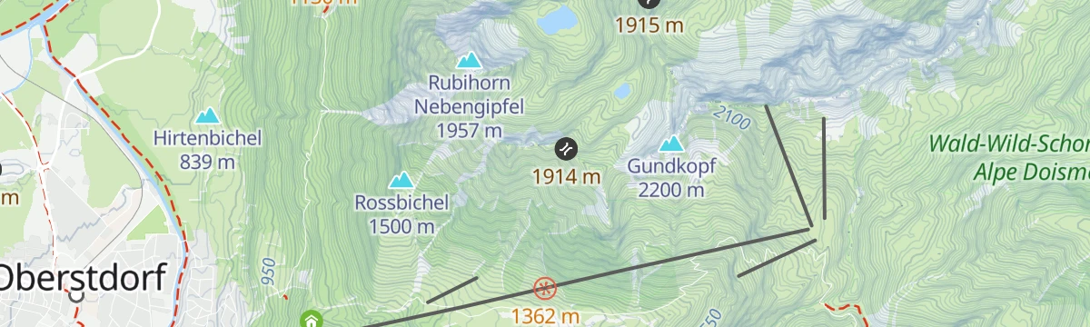 Map of the start of Kleinwalsertalrunde
