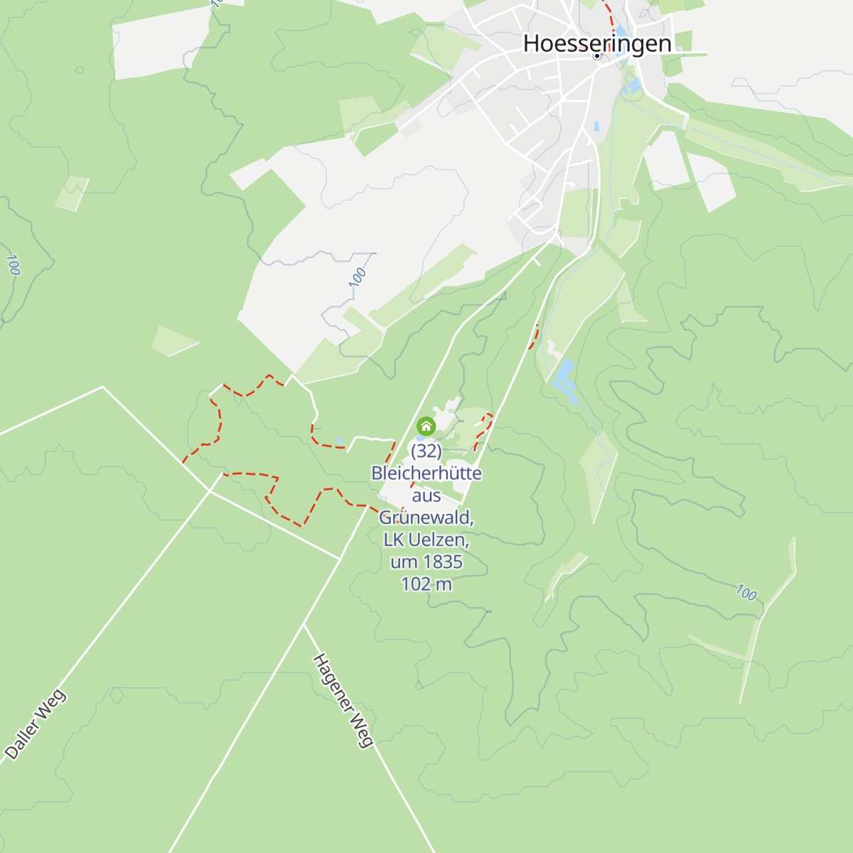 (32) Bleicherhütte aus Grünewald, LK Uelzen, um 1835 map