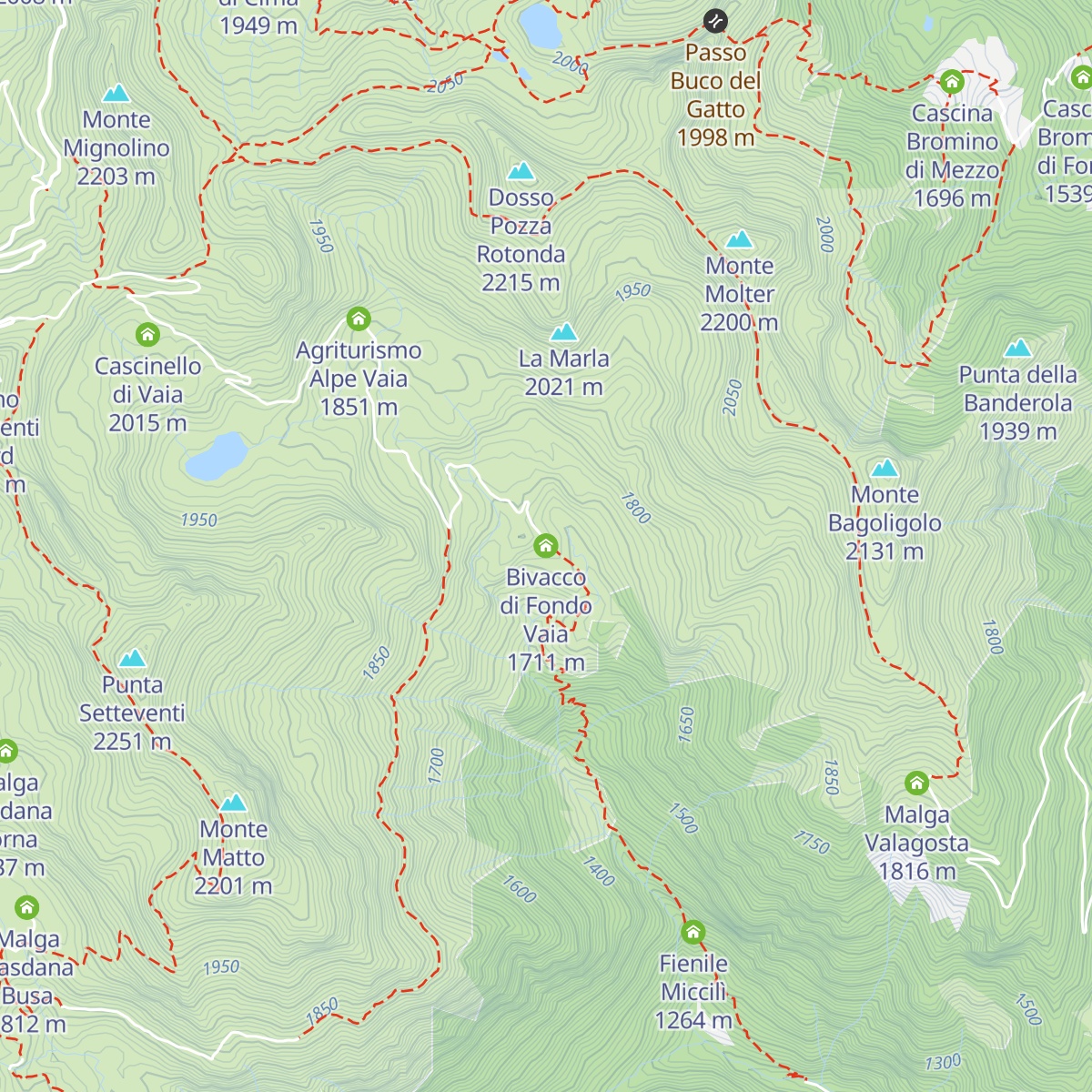 Bivacco di Fondo Vaia map
