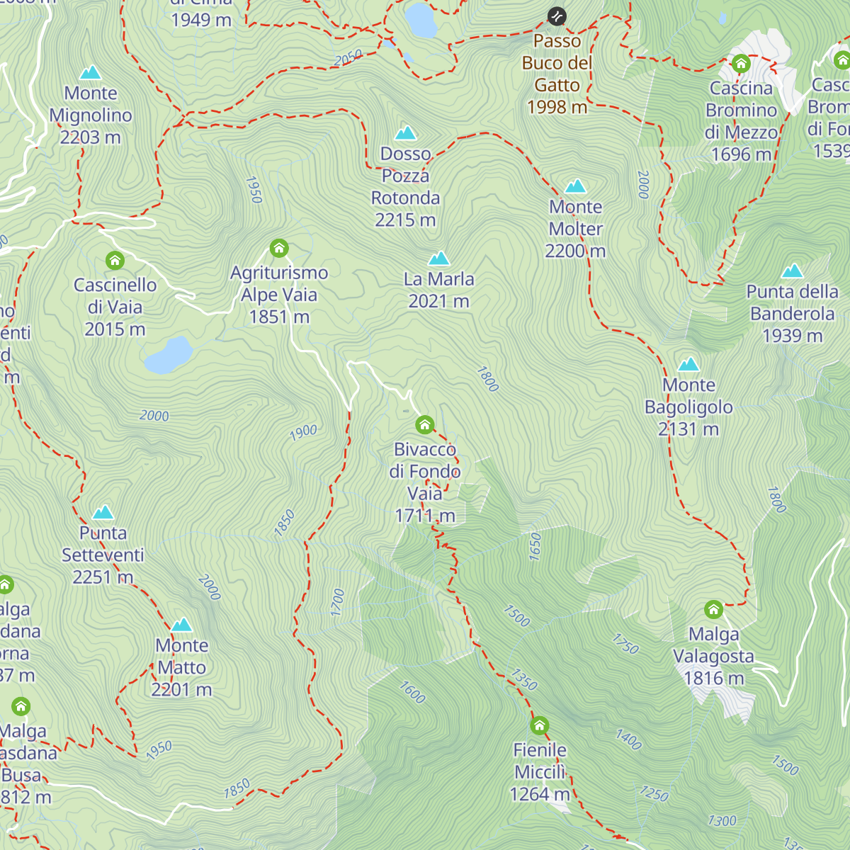 Bivacco di Fondo Vaia map