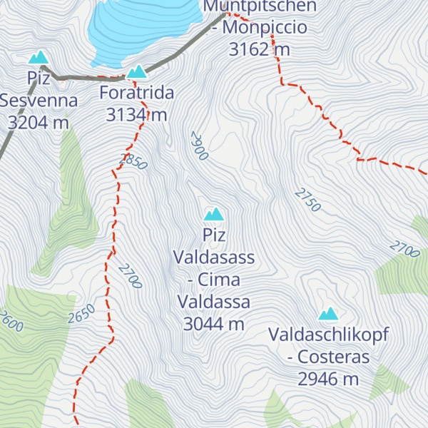 Map of Piz Valdasass - Cima Valdassa
