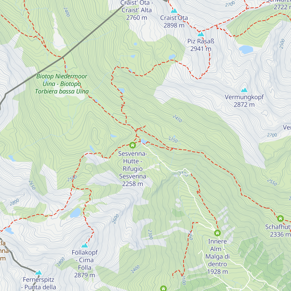 Pforzheimer Hütte - Rifugio Rasass map