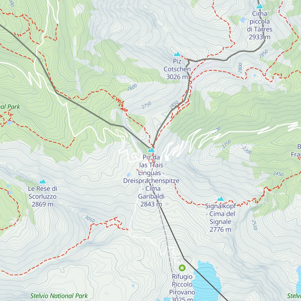 Rifugio Garibaldi - Dreisprachenspitze map