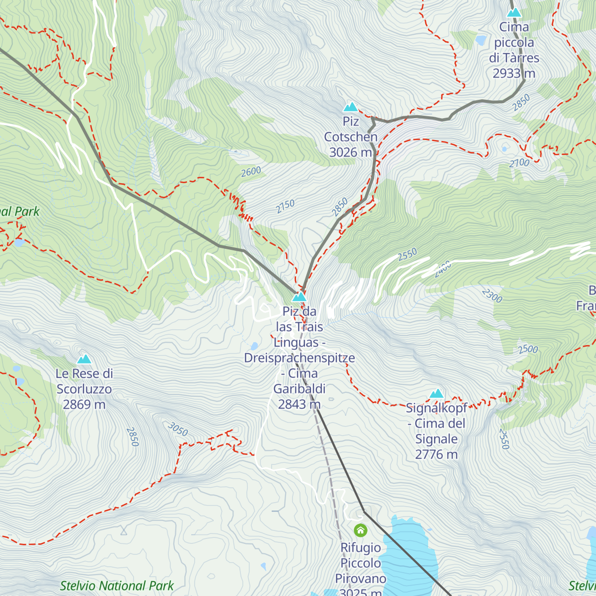 Rifugio Garibaldi - Dreisprachenspitze map